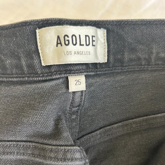 Agolde Pinch Waist Straight Leg Black Denim, Size: 25 - Picture 5 of 6